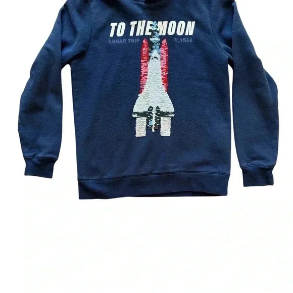 H&M Navy Hooded Long Sleeves Reversible Sequence Shuttle Ship Soft SZ 8-10 #2232 - Picture 4 of 10